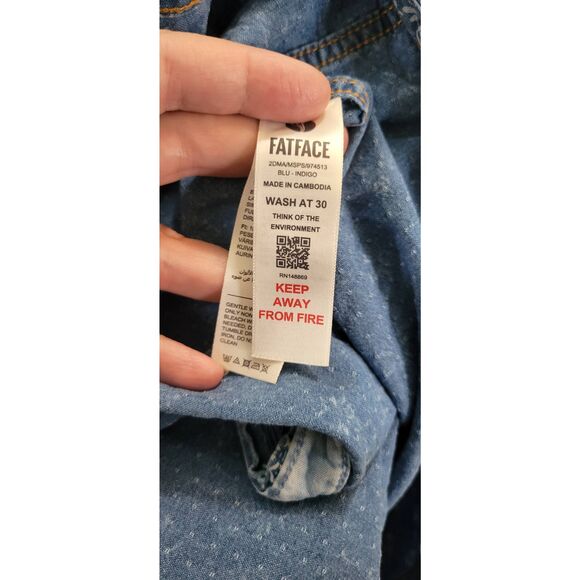 FatFace Men's Sz 2XL 100% Cotton Blue Short Sleeve Geometric Print Button Up Top - Picture 7 of 8